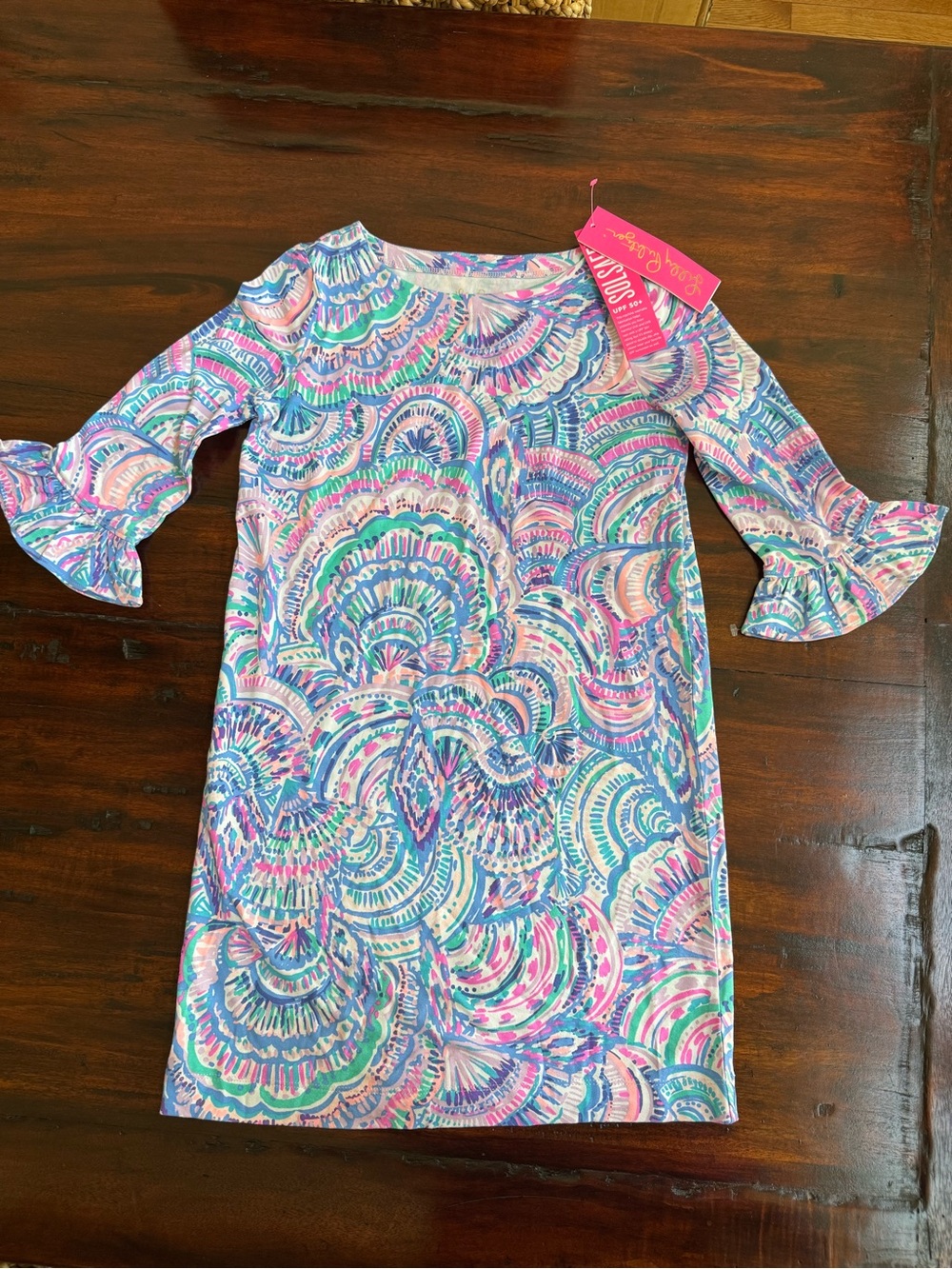 Lilly Pulitzer Multi Sophie ruffle UPF 50+ dress happy as a clam print L (8/10)